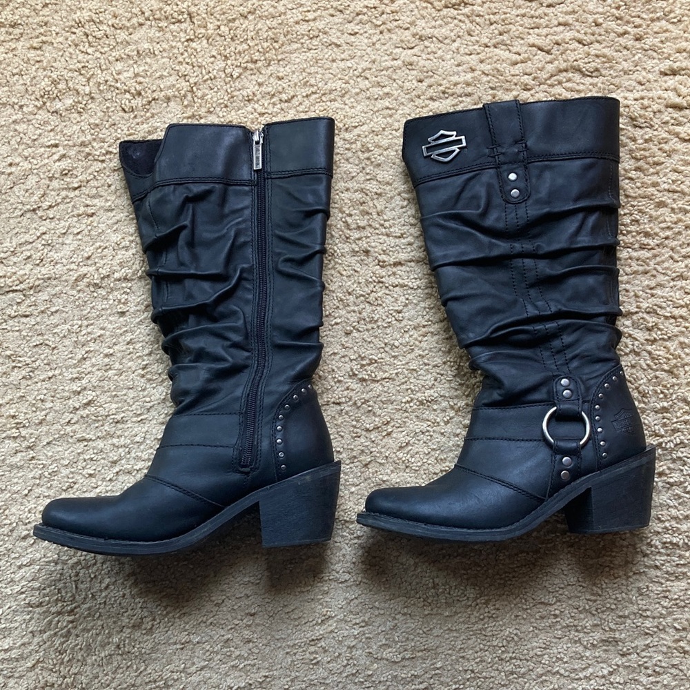 Harley-Davidson Black Riding Boots with Stud & Ring Accents